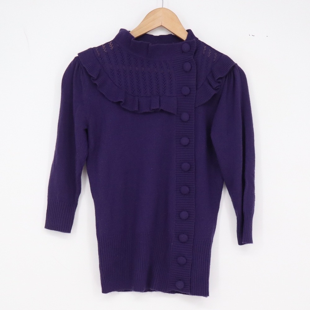 dELiA*s Sweater Womens S Vintage Asymmetrical Ruffle Purple Side Button